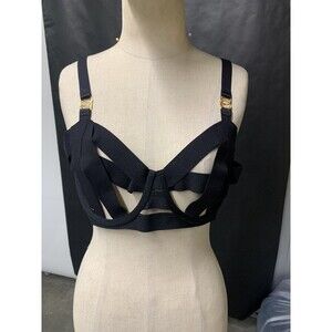 Victoria's Secret Luxe Lingerie Black Strappy Unlined Bra with Gold Accent 34D